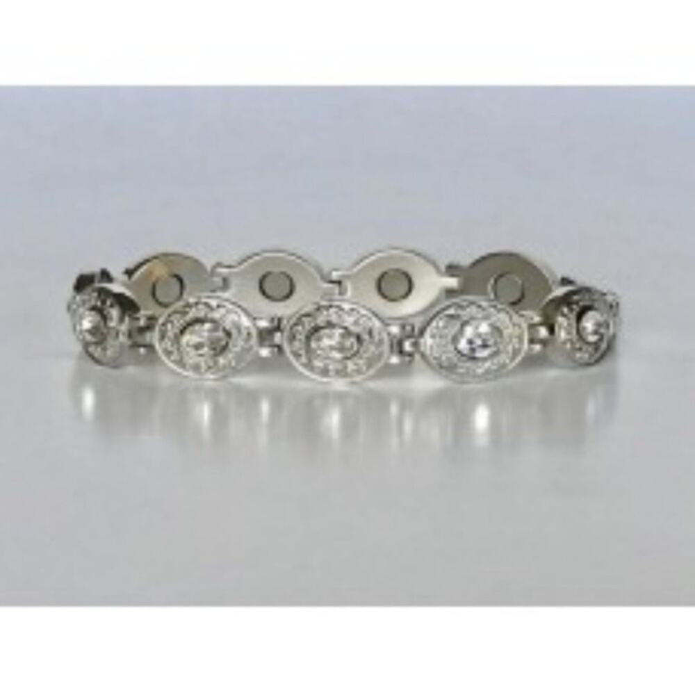 Stainless steel magnetic bracelet‎ w CZs. 7.5 inch